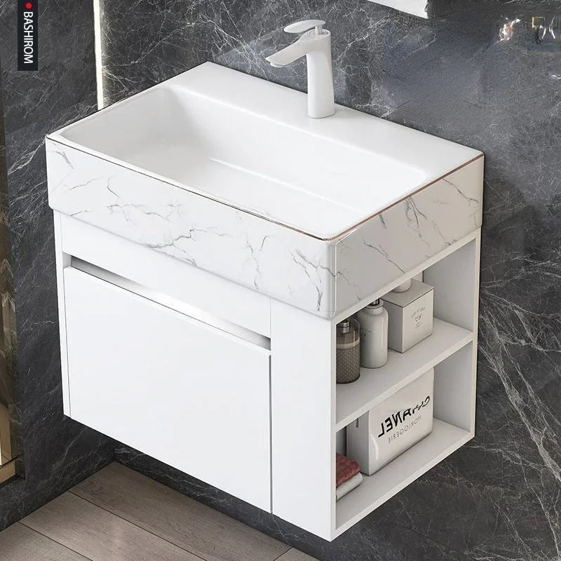 Minimalist Mini Bathroom Cabinet with Side Storage Ceramic Integrated Basin Bathroom Vanity Cabinet with Sink Bathroom Furniture