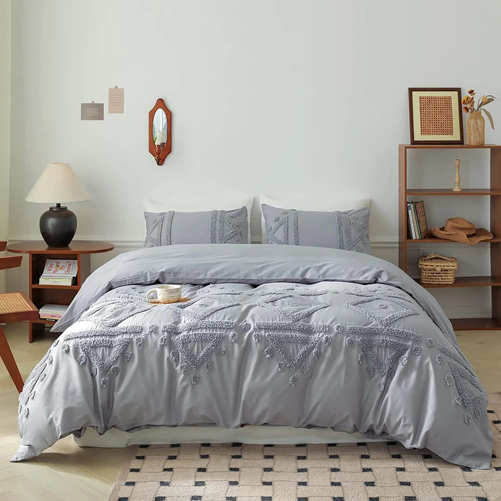 Simple&Opulence Bedding Set 3Pcs 100% Cotton Washed Comforter Boho Breathable Queen King Size Duvet Cover Bed Sheet Pillow Shams