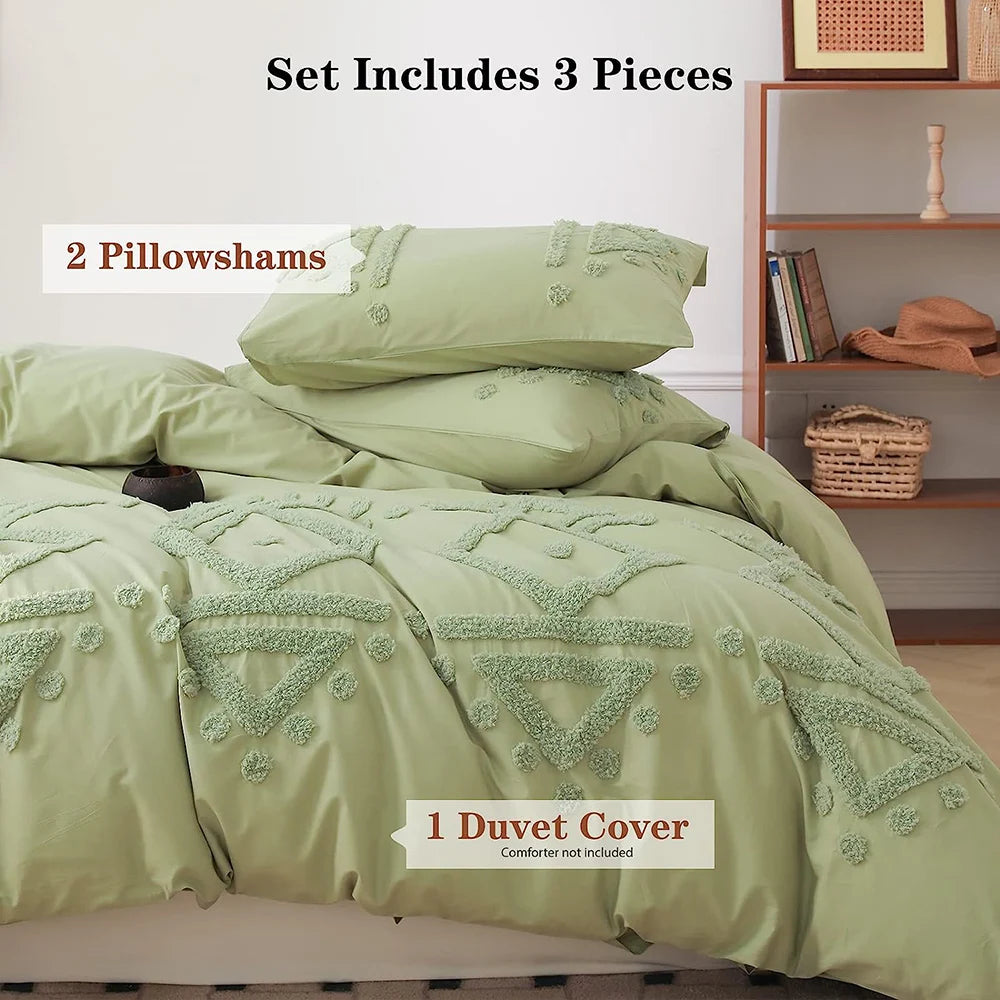 Simple&Opulence Bedding Set 3Pcs 100% Cotton Washed Comforter Boho Breathable Queen King Size Duvet Cover Bed Sheet Pillow Shams