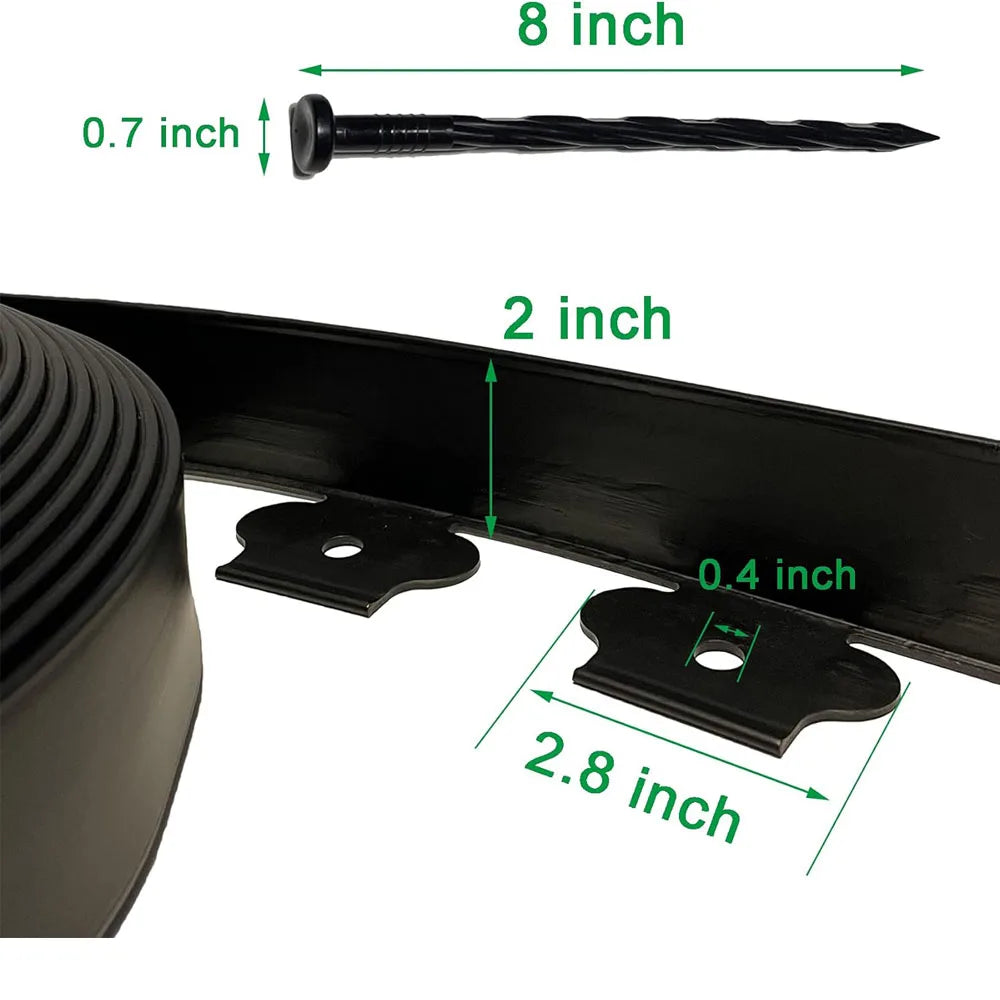 5M Fixed Garden Barrier Lawn Grass Plastic Edging Border Landscape Edging Garden Edge Kit With 15 Anchoring Spikes Easy Install