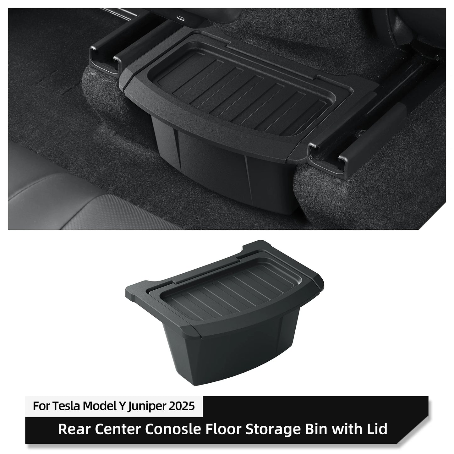 SMABEE for Tesla Model Y Launch 2025 Juniper Car Armrest Rear Storage Box Tray Accessories Tidying TPE Black