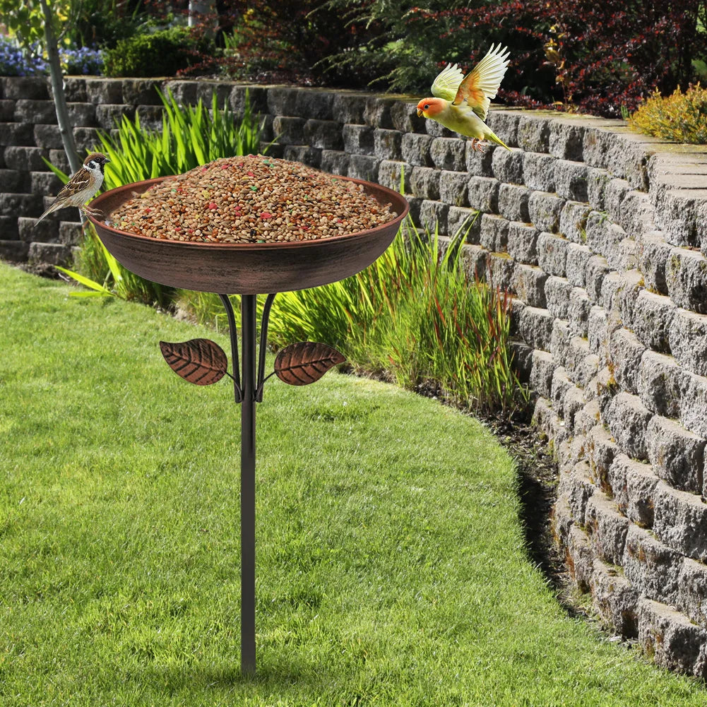 Removable 13 Inch Dia Bowl Metal Bird Bath with Metal Stake Easy To Clean Birdbath Bird Feeder Bowl for Garden Yard Lawn Decor