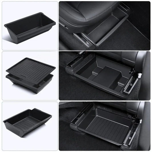 For Tesla Model Y Juniper 2025 Under Seat Storage Box Case Car Seat Organizer Vehicle Underseat Drawer Holder Car Interior Tray