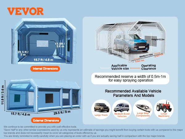 VEVOR Inflatable Paint Booth Inflatable Spray Booth with Powerful Blowers and Air Filter System Portable Car Paint Booth