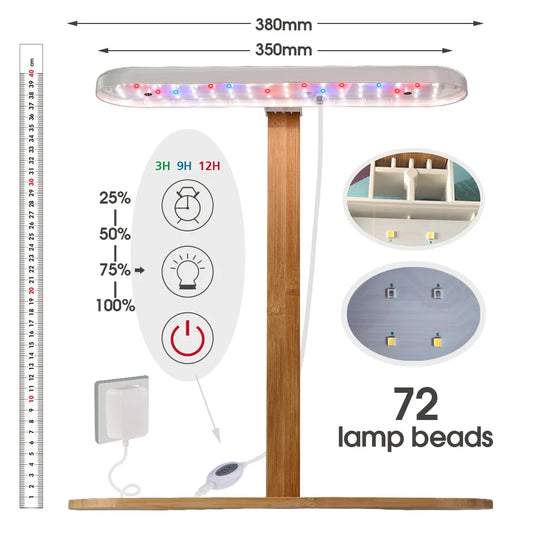 Auto Timer Plant Grow LED Grow Lights Bamboo Tray Stake Adjustable Height 4 Dimmable Brightness Hydroponics System Indoor Garden