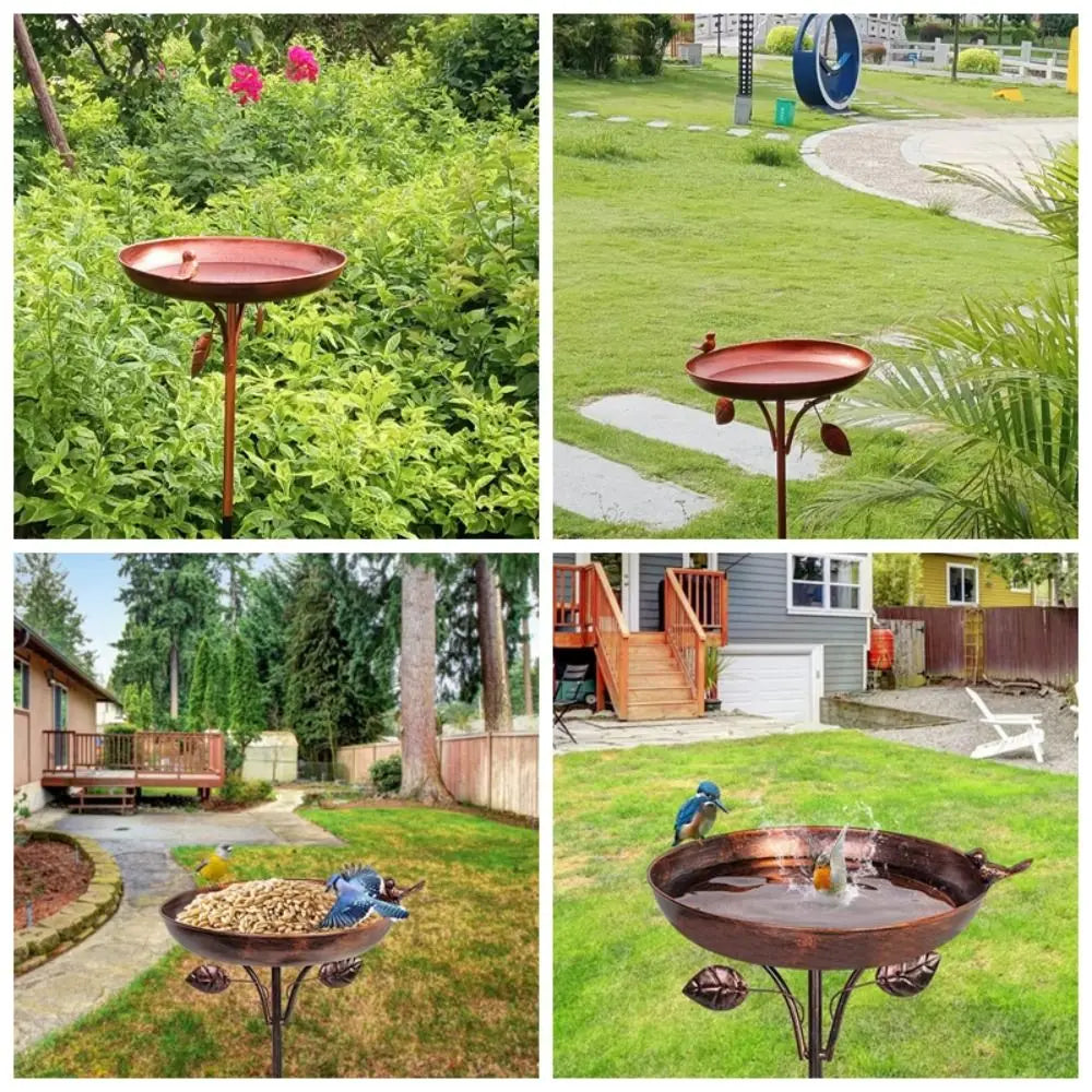 Garden Decor Iron Bird Feeder Plugin Large Capacity Convenient Bird Bathtub Durable Retro Bird Feeding Dish Container