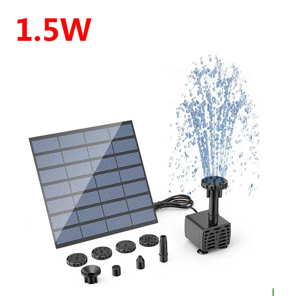 1.5W Solar Fountain Pump with 6 Nozzles Mini Fountain Pool Pond Waterfall for Outdoor Bird Bath Pond Garden Decor Floating Lotus