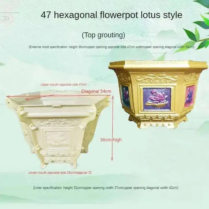 Hexagonal Cement Flowerpot Mold Home Garden Balcony Bonsai Pot Template Concrete Cast-in-place Homemade Plastic Flowerpot Mold