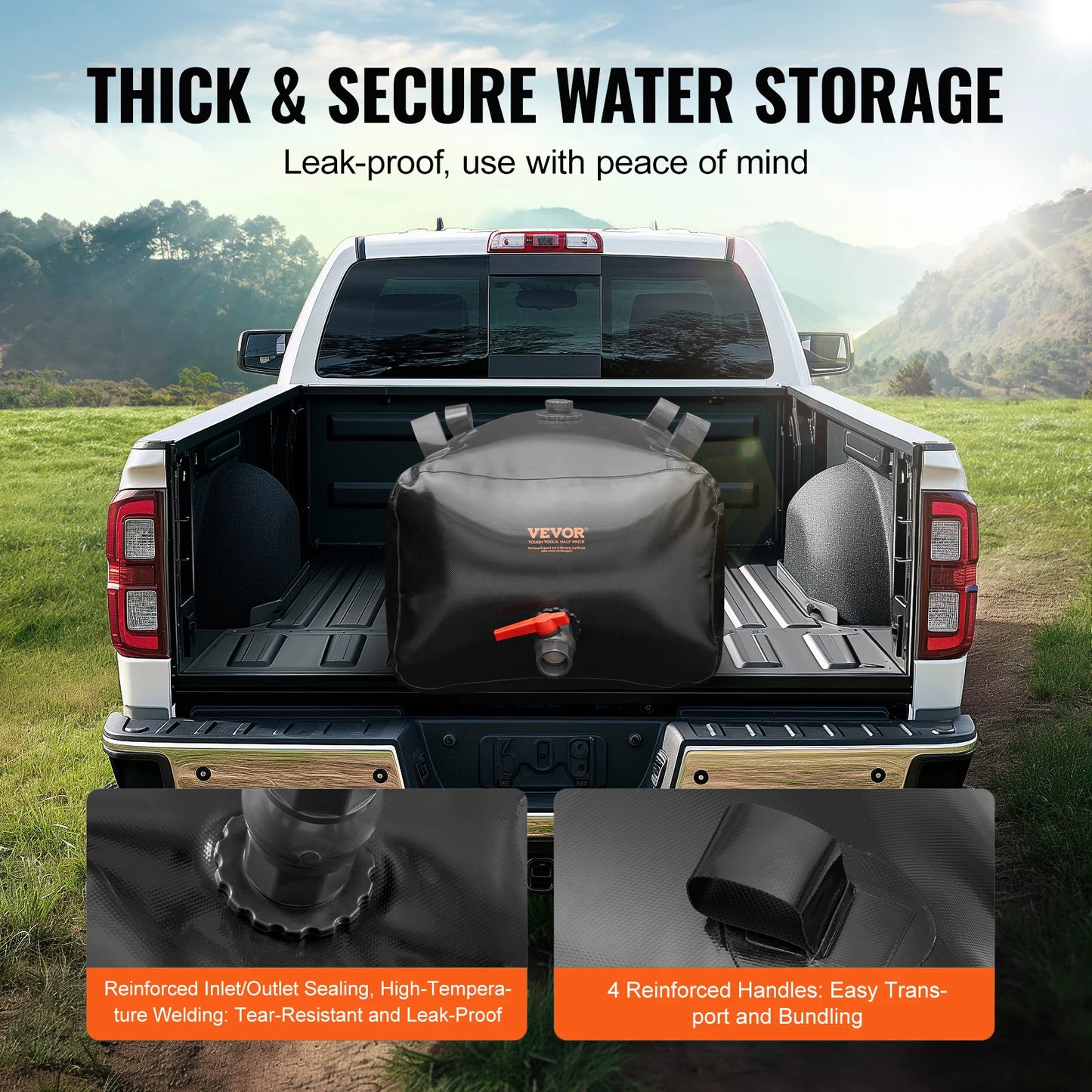 SucceBuy 113 L/29.85 Gal Water Storage Bladder Portable RV Water Tank 1000D Collapsible Water Storage Containers Soft Water Bag