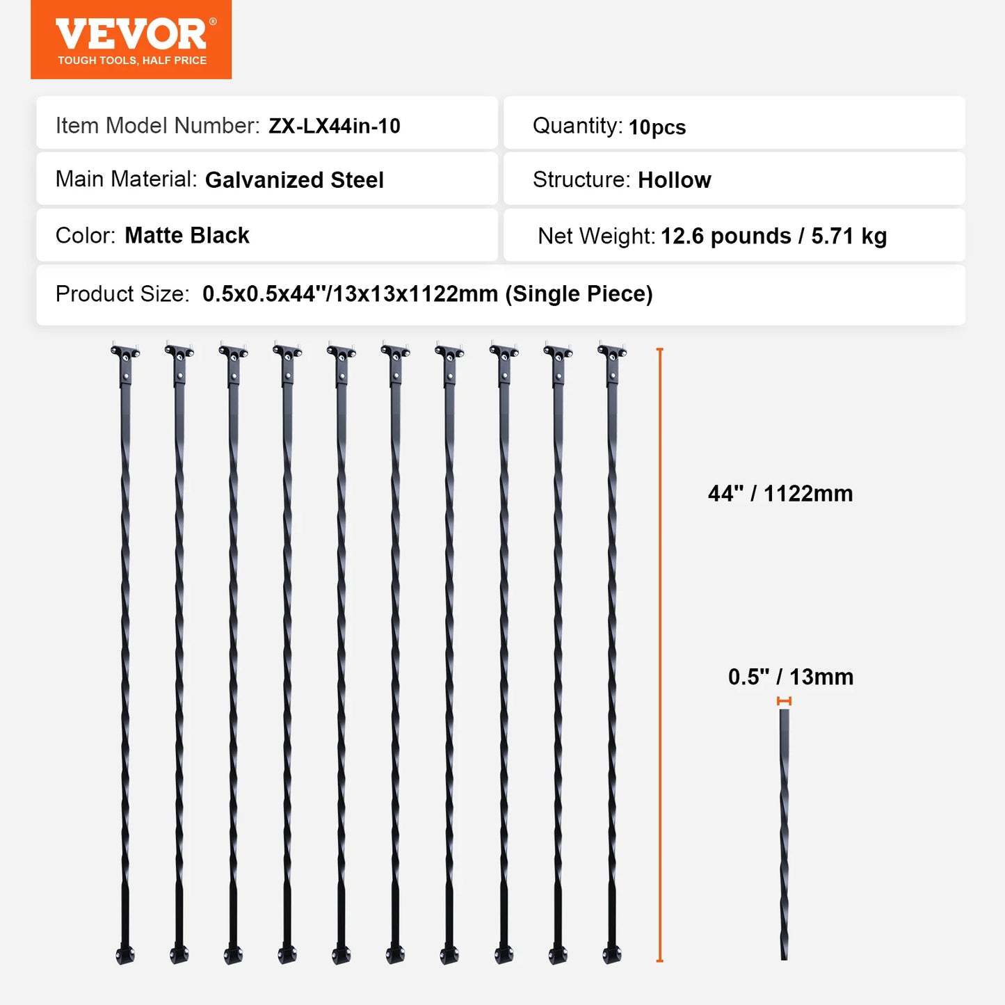VEVOR Staircase Metal Balusters Galvanized Steel Decorative Banister Spindles with Hollow Baskets Spiral Stair with Shoes Screws
