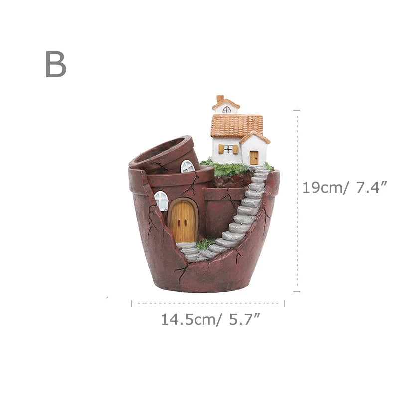 Dropshipping Garden Pot for Succulents Cactus, Creative Farmhouse Planter, Resin Flower Pots Fairy Garden Ornaments Home Decor