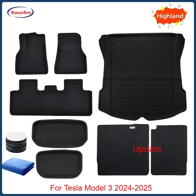 For Tesla Model Y 2017-2024 and Model 3 2021-2025 Highland All Weather Floor Mats Trunk Liners Full Protection Car Accessories