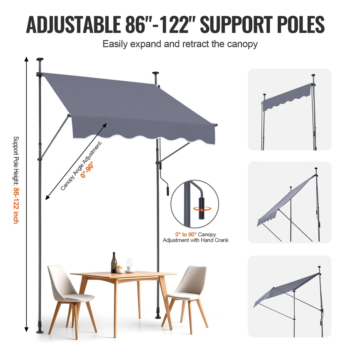 SucceBuy Patio Retractable Awning Sunshade Shelter with Manual Crank Handle Outdoor Canopy Sunsetter Deck for Balcony Yard