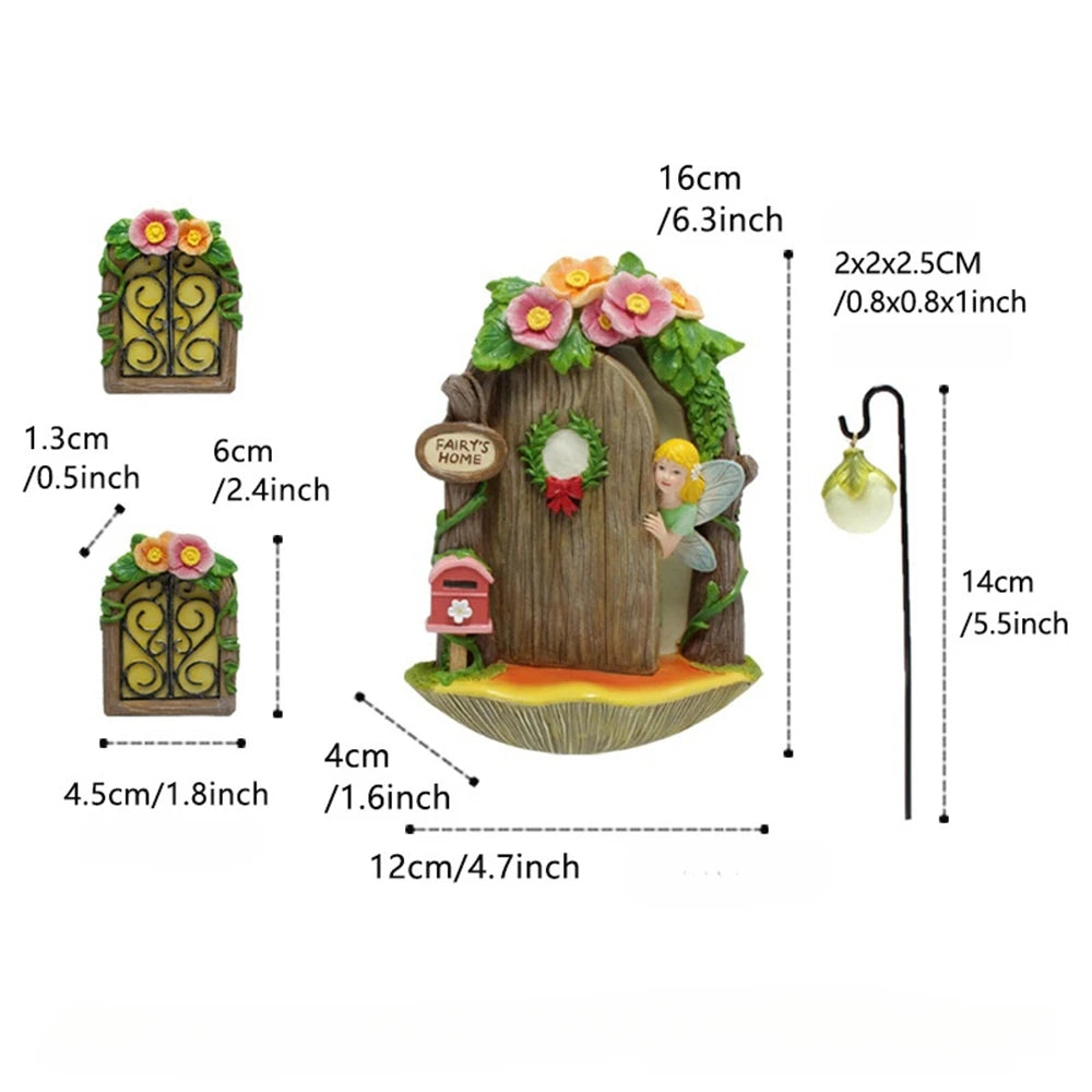 Fairy Mushroom Fairy Door and Windows for Trees Glow in The Dark Yard Garden Sculpture Lawn Ornament Outdoor Decor Accessories