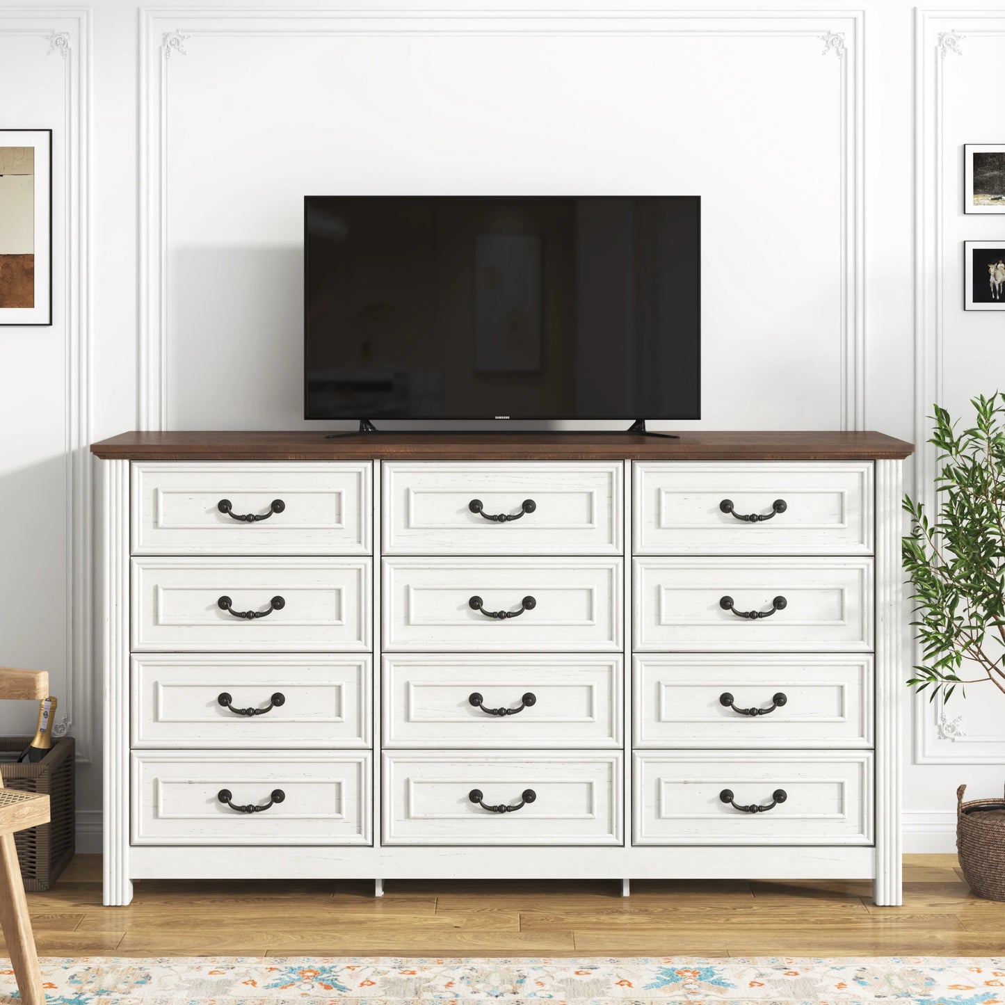 Large Dresser with 12 Drawers for Bedroom, 63'' Long Modern Wood Dresser Chest of Drawers, Storage Cabinet Clothes Organizer