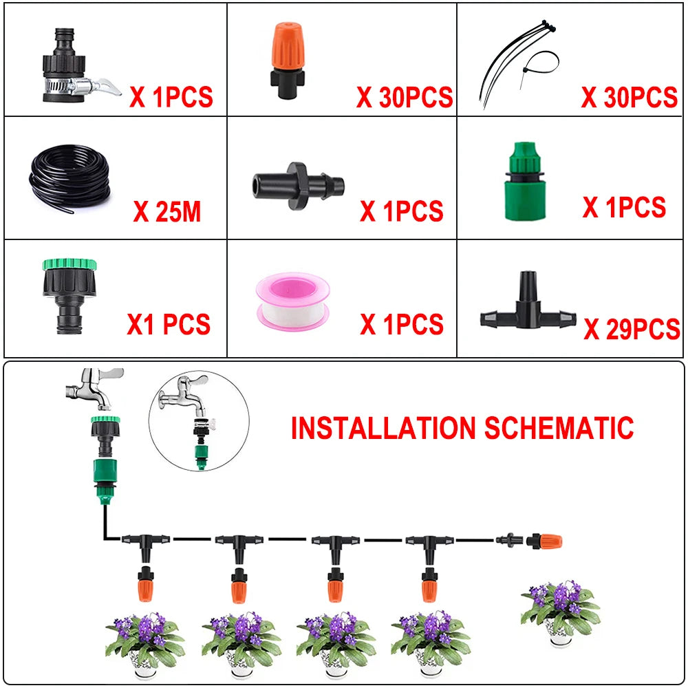 Fog Nozzles irrigation system Portable Misting Automatic Watering 5-40m Garden hose Spray head with 4/7mm tee and connector