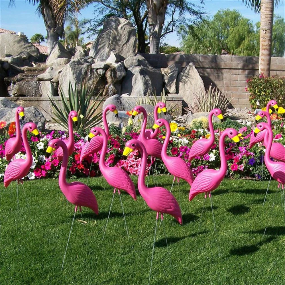 2PCS Pink Flamingos Yard Decorations 29"/23" Tall Plastic Flamingo Statue Metal Stakes Lawn Ornaments Outdoor Garden Decor
