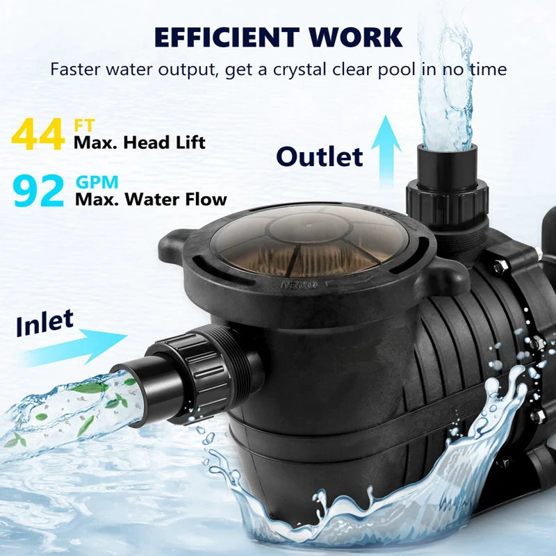 1.5HP Water Pump Aquarium Pool Pumps Circulation Pump Above In Ground Pool Pump Motor Hayward with Strainer