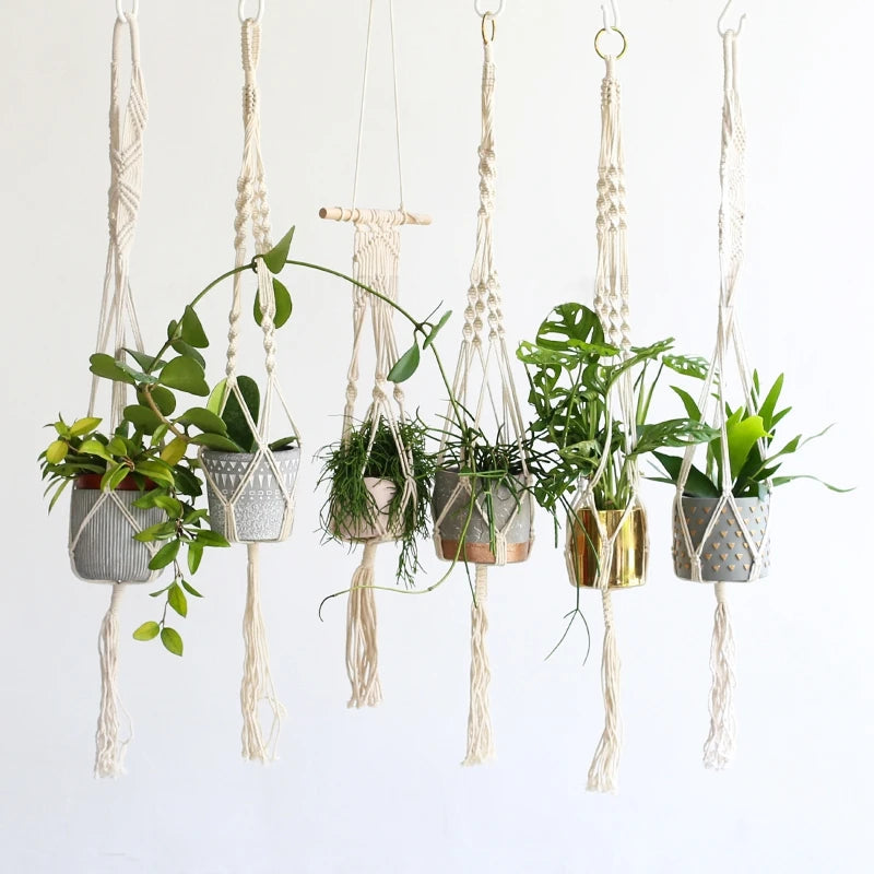 Gardening Green Plant Hanging Basket Cotton Rope Hanger Flower Pot Handmade Macrame Pot Pocket Wall Boho Courtyard Home Decor