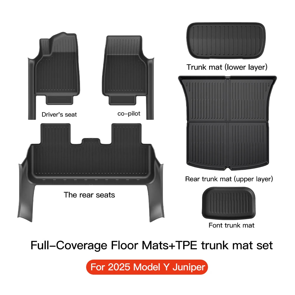 YZ for Tesla Model Y Juniper 2025 Floor Mats with Door Sill Protection Strips All-weather Floor Liner Cargo Mat Trunk Backrest