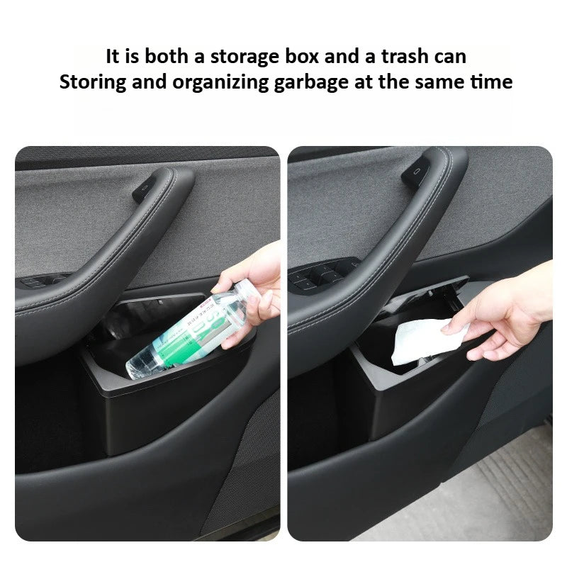 Front Door Trash Can for Tesla Model Y Juniper 2021-2025 Rear Central Control Garbage Bin Waterproof Storage Box Car Accessories