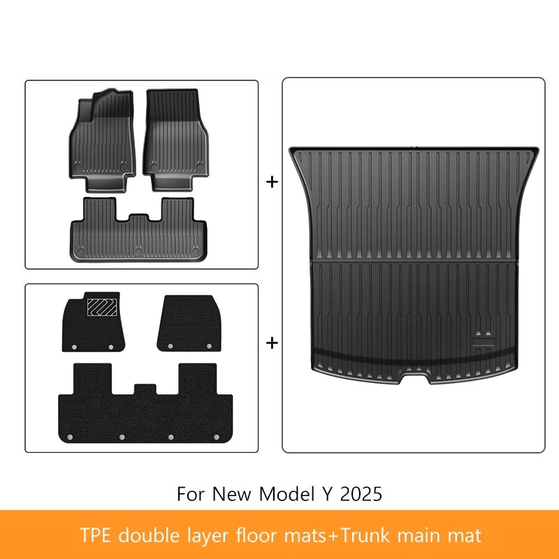 Extended Floor Mats for Tesla Model Y 2025+ Juniper 2025 All-Weather TPE Lengthen and Widen Waterproof Non-Slip Cargo Liners
