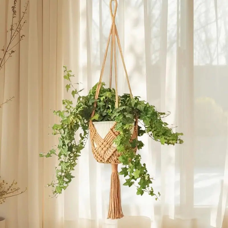 Macrame Plant Hangers Indoor 2X Woven Rope Hanger Trendy Boho Crochet Ceiling Home Decor Flower Pots Basket For Window And Porch