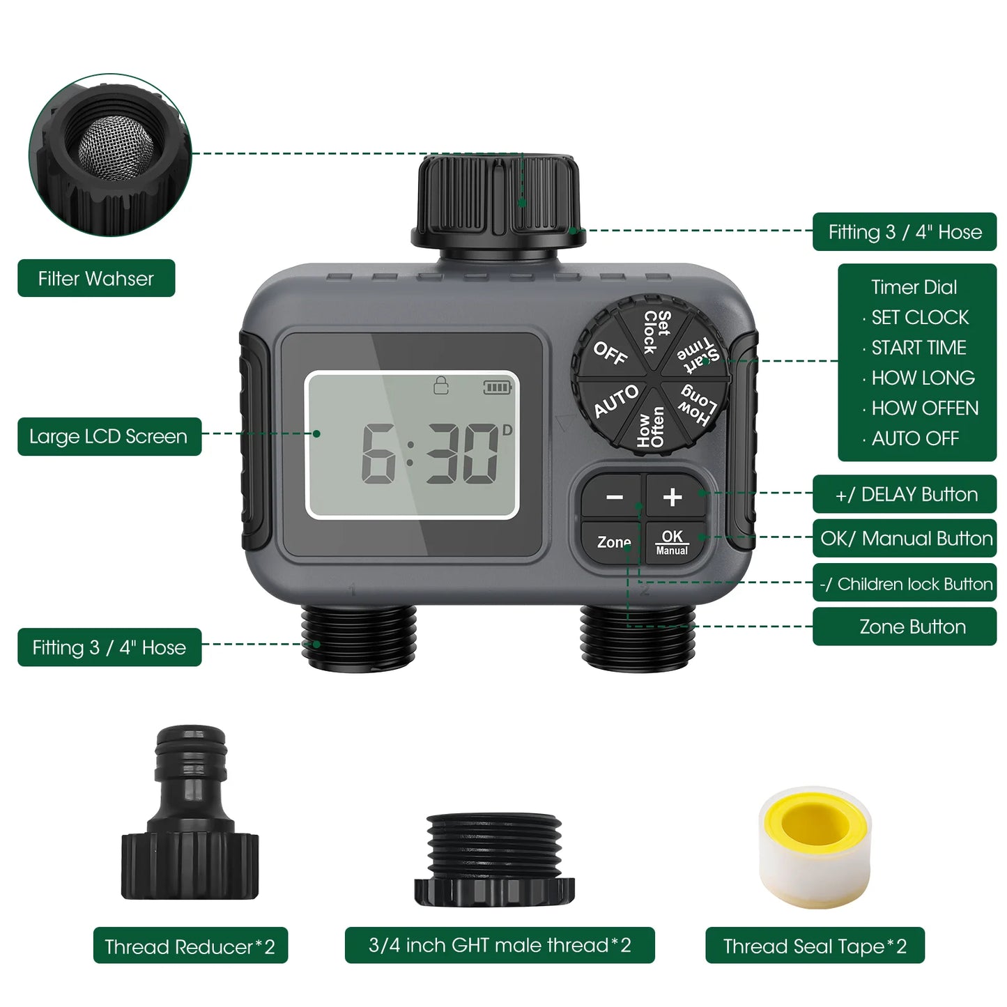 Insoma 2-Zone Sprinkler Timer Programmable Garden Hose Timer Water-Saving Irrigation Controller for Lawn Yard  Drip Systems IPX5