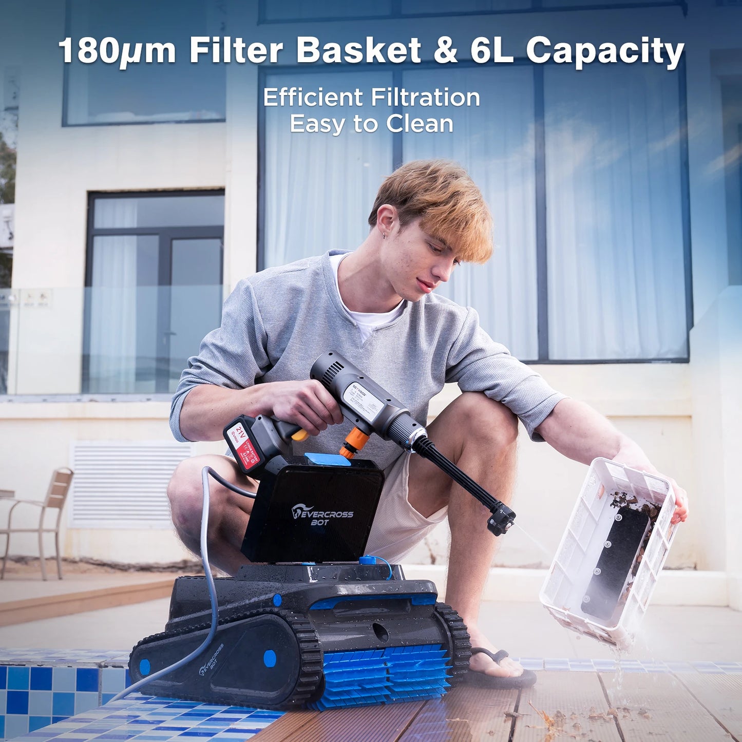 EVERCROSS BOT U8 Robotic Pool Cleaner, 120 Min Battery Life, 200m² Cleaning Area, Intelligent Navigation, Self-Parking Function