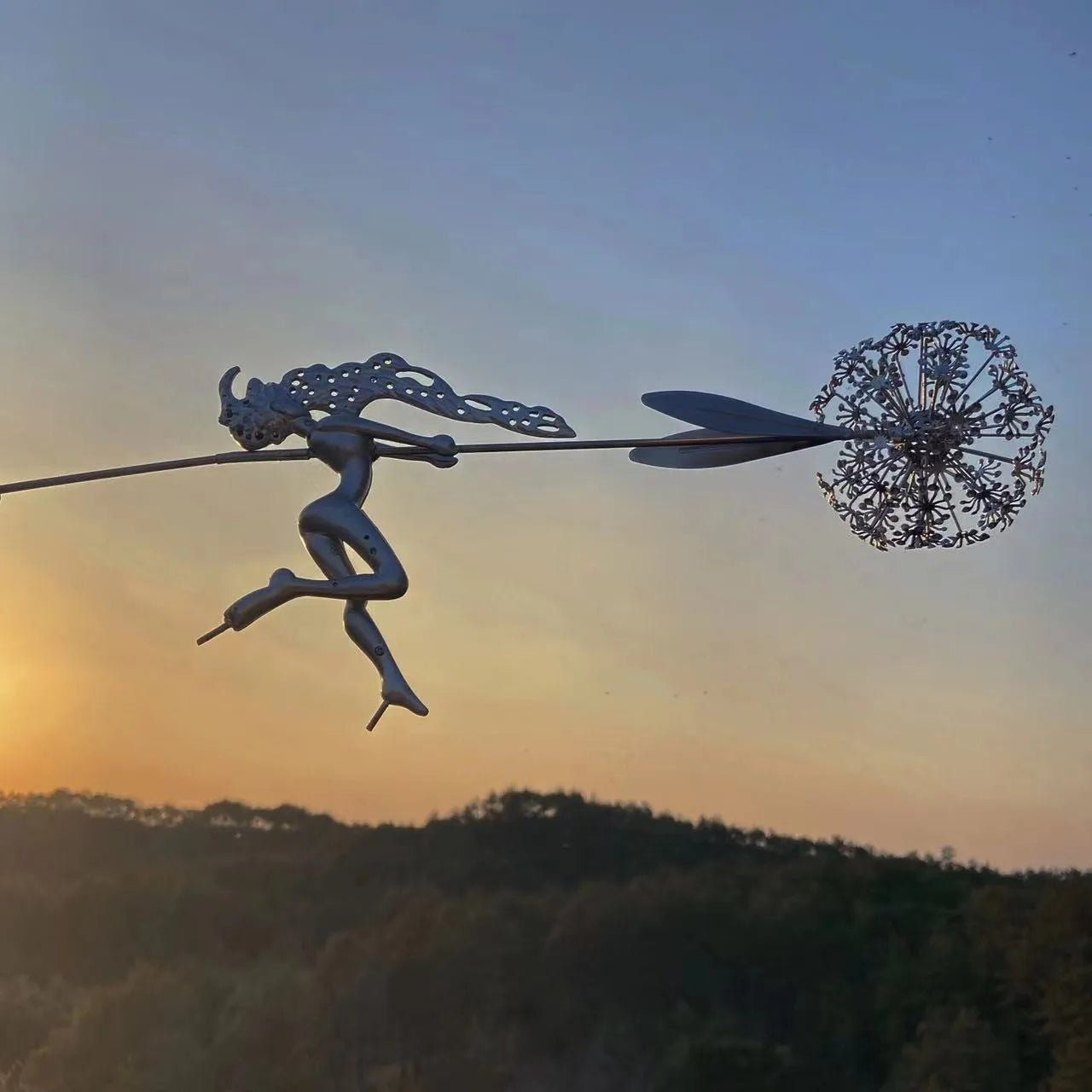 Fairies Angel With Dandelions Flowers Dance,Fairy Garden Decoration Outdoor,Sculptures & Figurines Inserted Soil Metal Craft