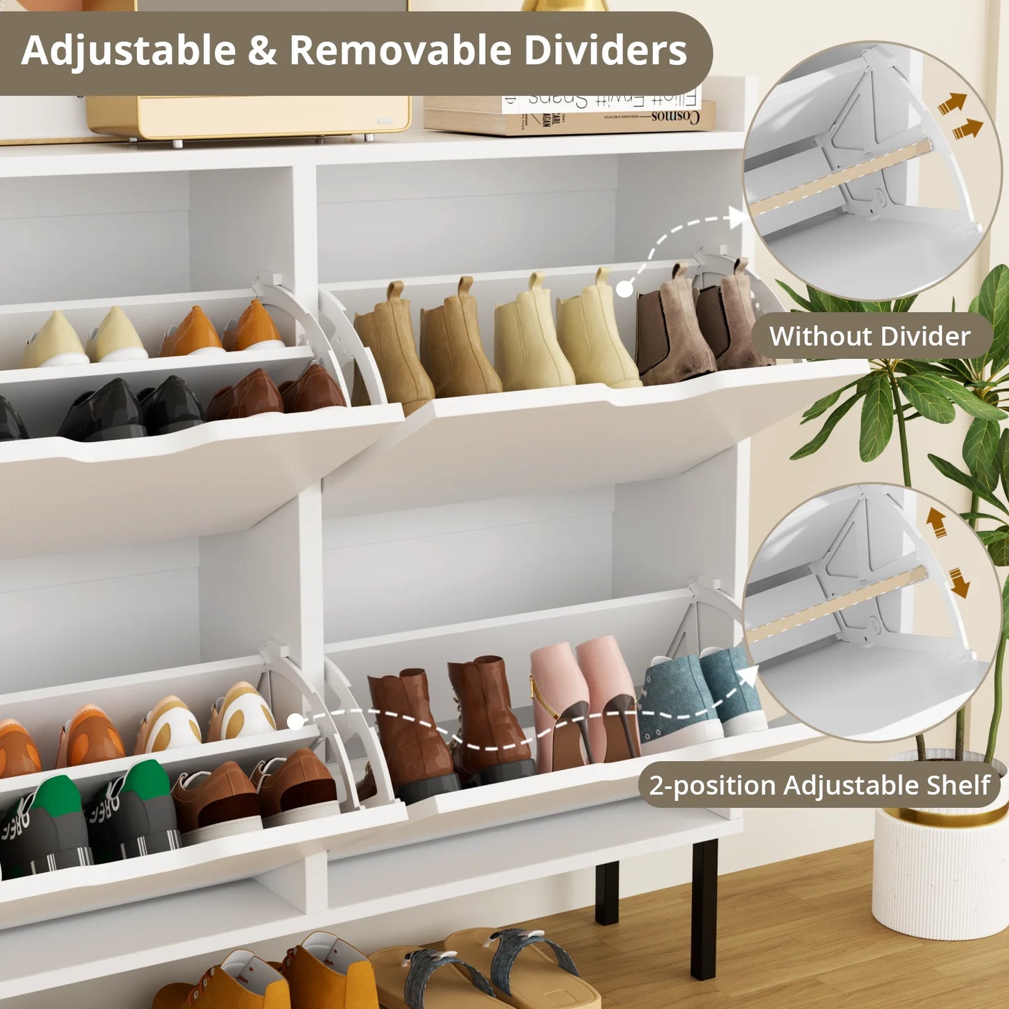 VOWNER Shoe Storage Cabinet with 4 Flip Drawers, Freestanding Shoe Cabinet