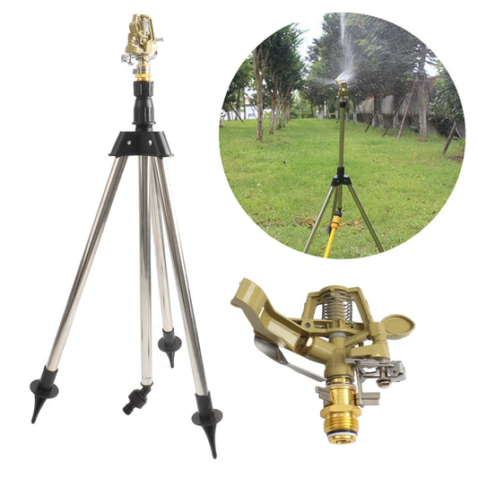 Impact Sprinkler On Spike Base Heavy Duty Zinc Alloy Water Sprinkler for Yard Lawn Garden 0-360° Rotate Large Area Coverage 1/2'
