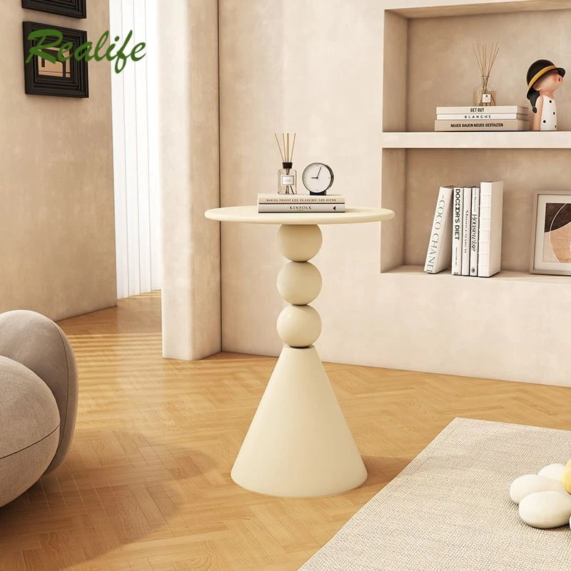 Realife Nordic Wrought Iron Edge Table Cream Style Living Room Circular Coffee Table Sofa White Edge Table Simple And Modern New