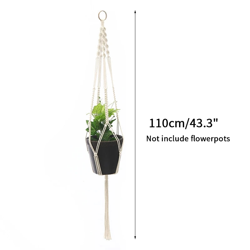 Gardening Green Plant Hanging Basket Cotton Rope Hanger Flower Pot Handmade Macrame Pot Pocket Wall Boho Courtyard Home Decor