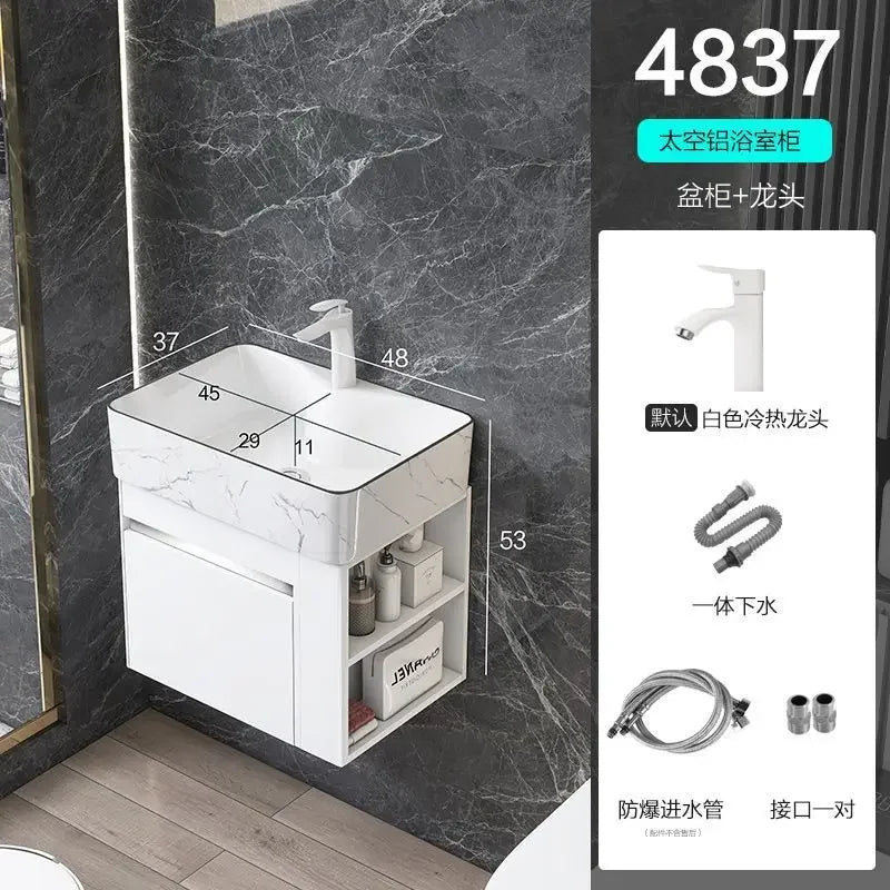 Minimalist Mini Bathroom Cabinet with Side Storage Ceramic Integrated Basin Bathroom Vanity Cabinet with Sink Bathroom Furniture