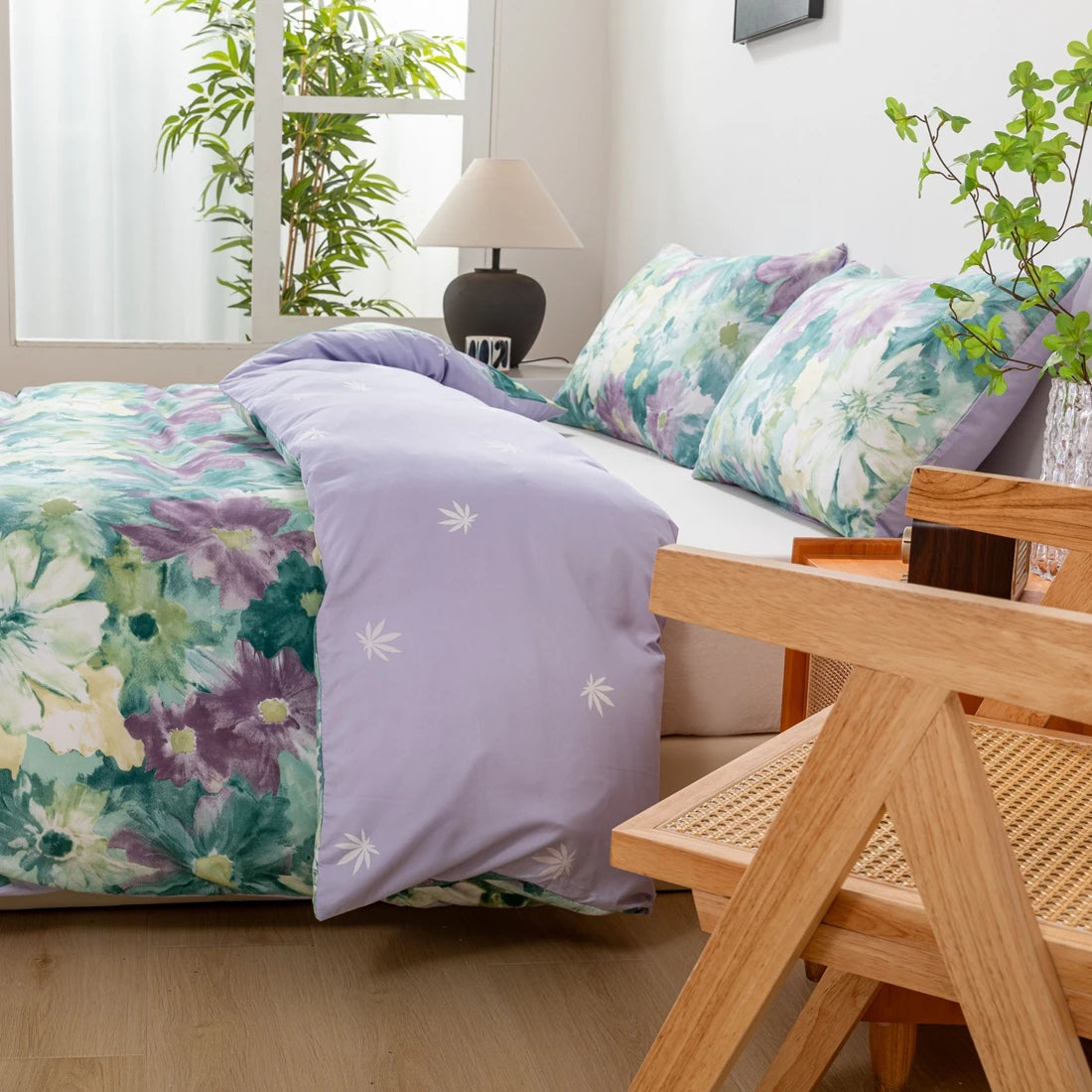 Queen Size Duvet Cover, Super Soft Breathable Easy Care Quilt Cover Rainforest Botanical Bedding 3-Piece Set with Zipper Closure