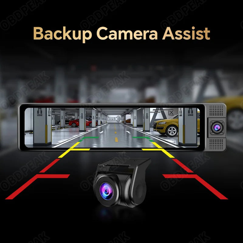 OBDPEAK 3 Camera Dash Cam 4K Car DVR Front Inside Rear 1080P GPS Track