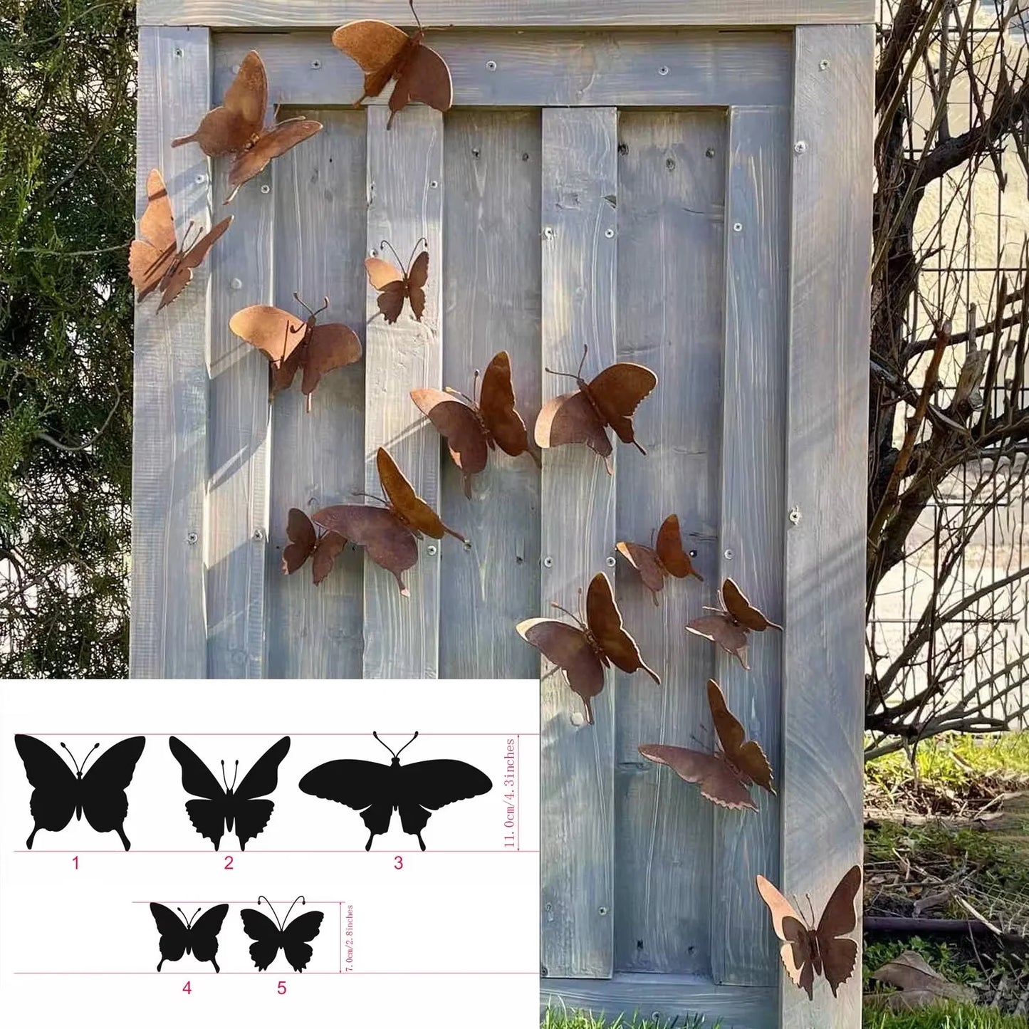 15 Pcs Rustic Metal Butterfly Outdoor Wall Art Decor Rusty Metal Garden Decor for Garden Fence Yard