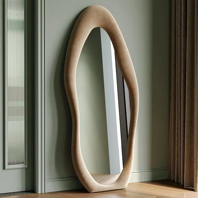 Full Length Mirror, 63" x 24" Wall Mirror, Flannel Wrapped Wood Frame - Wavy Full Body Mirror for Bedroom, Living Room & Cloakro