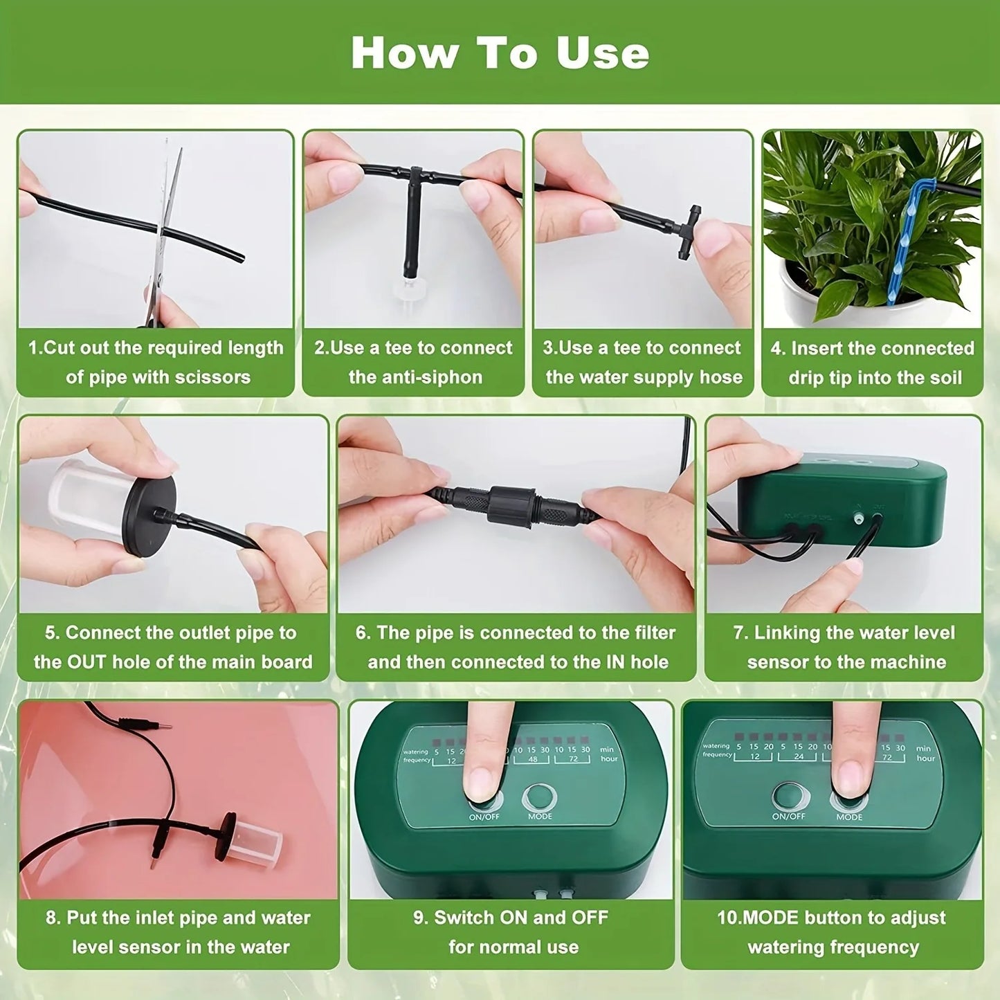 Solar drip irrigation kit plant watering device, DIY watering timer, supports 15 POTS of plants, suitable for garden, greenhouse