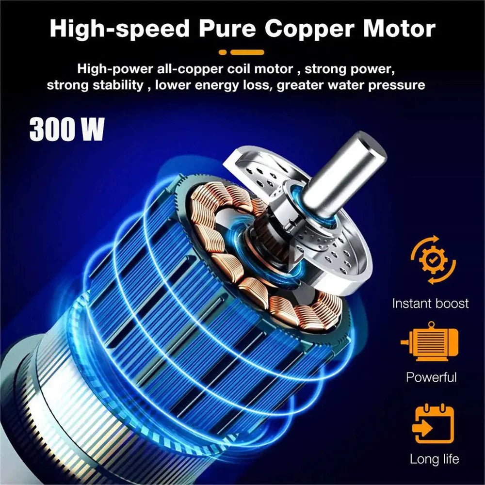 300W 30Bar Cordless High Pressure Car Washer Spray Water Gun 12000mAh