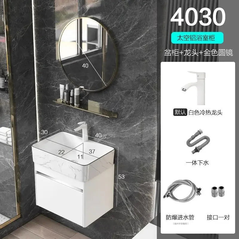Minimalist Mini Bathroom Cabinet with Side Storage Ceramic Integrated Basin Bathroom Vanity Cabinet with Sink Bathroom Furniture