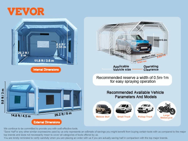 VEVOR Inflatable Paint Booth Inflatable Spray Booth with Powerful Blowers and Air Filter System Portable Car Paint Booth