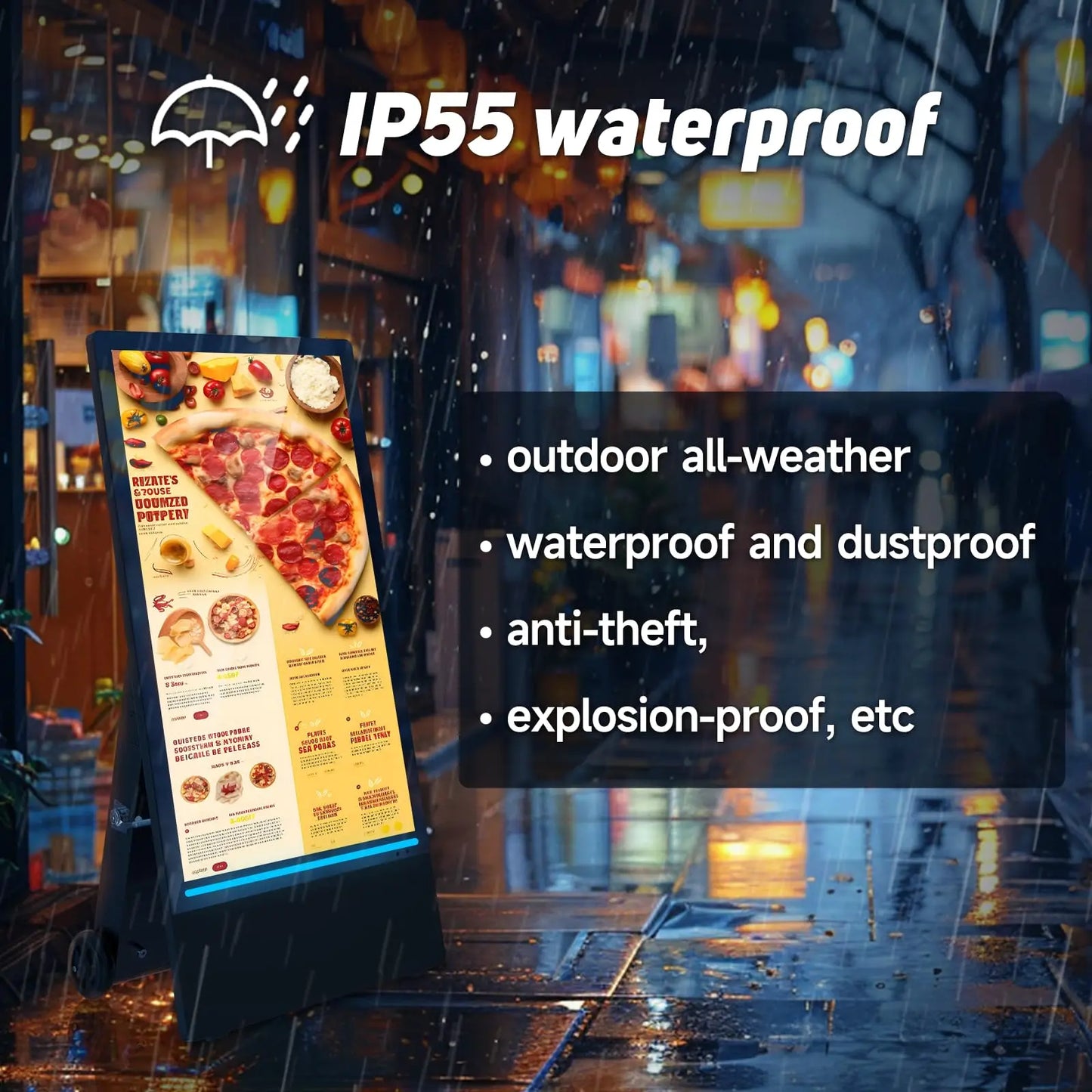 43" Rechargeable Outdoor Digital Signage Display - IP55 Waterproof Smart LCD Kiosk | AlluCanFind