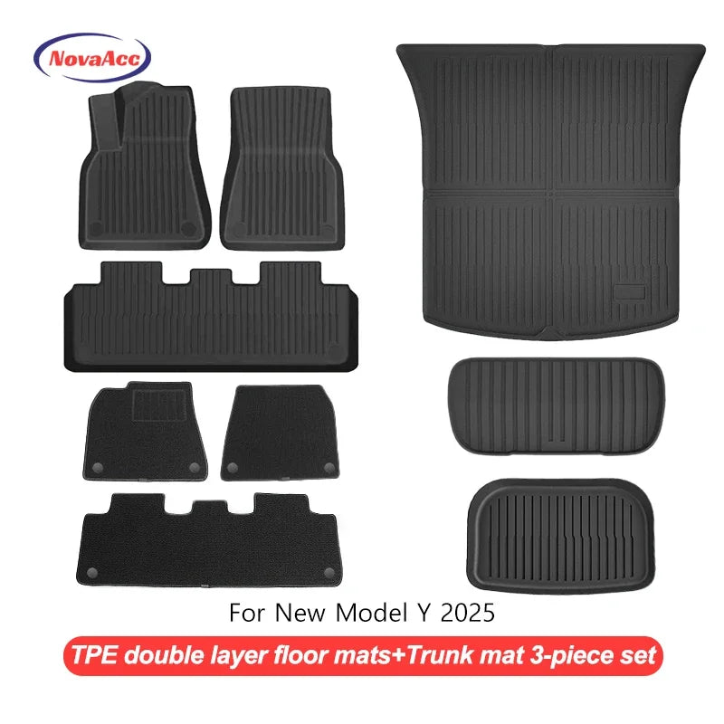 Floor Mats For Tesla Model Y 2025+ Juniper TPE All-Weather Waterproof Trunk Mat Liner Non-Slip Car Interior Protection