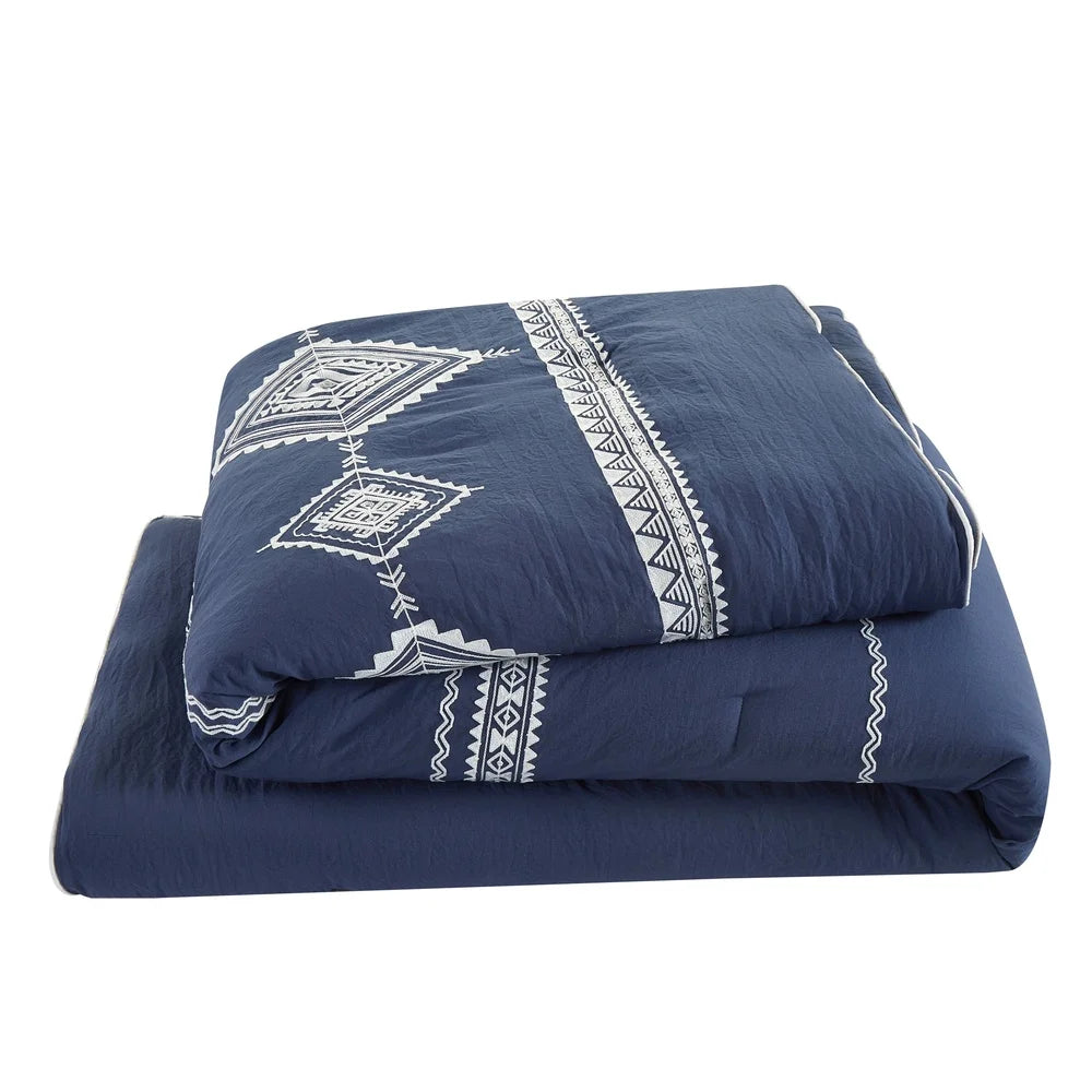 Navy 12-Piece Bed in a Bag Comforter Set with Sheets Decorative Pillows Soft Fabric Queen Bedding Set Machine Washable Durable