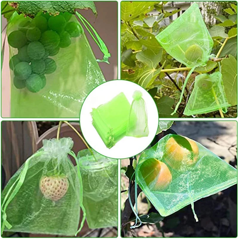 50/100Pcs Fruit Grape Protection Bags With Drawstring Garden Mesh Netting Bags Plant Cover Mesh Bag for Fruit Flower Vegetables