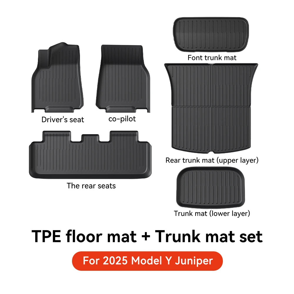 YZ TPE Car Floor Mats for Tesla Model Y Juniper 2025 Luggage Mat Set Four Seasons Waterproof Anti-slip Trunk Mat