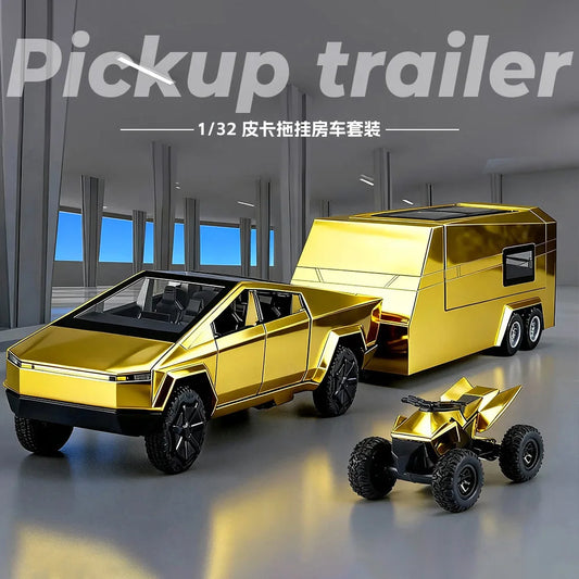 1:32 Cybertruck Pickup Alloy Car Model Diecasts Off-road Vehicles Truck Car Model Sound Light Kids Toys Gift