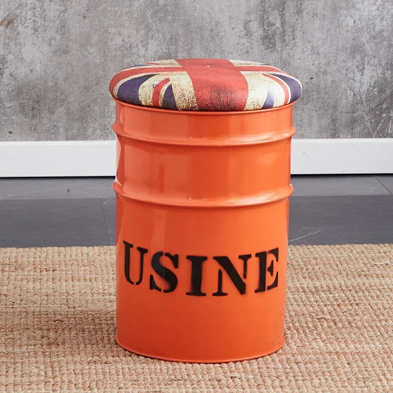 Paint Bucket Stool, Iron Art, Creative Storage Seat, Commercial Retro Low Stool, Bars, Shopping Malls Oil